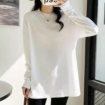 DeRong white bottoming shirt, autumn and east season style inner long-sleeved T-shirt for women, Korean round neck, versatile layering top S
