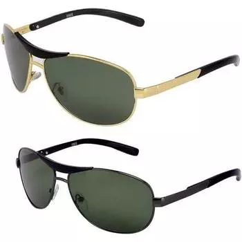 Dervin Combo of 2 Grey Golden Frame Green Lens Aviator Sunglasses for Men & Women
