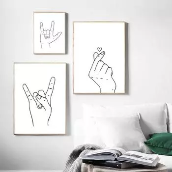 Держась за руки, художественный рисунок линии, принт, пара, абстрактная иллюстрация, минималистский настенный художественный холст, картина, любовный постер, декор для спальни 21cm30cm NoFrame