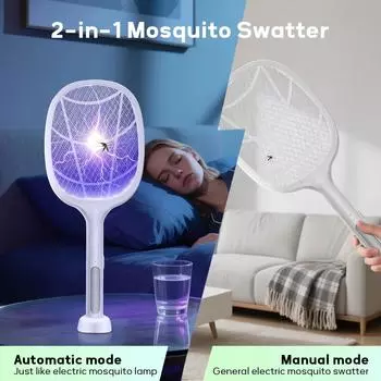 Держатель электрической мухоловки, 2-в-1 Насекомое , С USB-перезаряжаемой базой и 3-слойной защитной сеткой, Подходит для помещений, заднего двора, кемпинга One Size белый