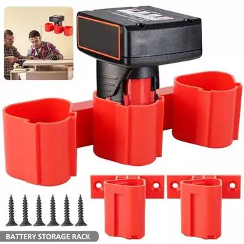 Держатель батареи Фиксированный кронштейн для хранения батареи Многоразовый держатель литий-ионной батареи Настенная стойка для батареи Прочный держатель батареи красный