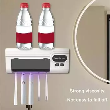 Держатель для 5 зубных щеток УФ-дезинфекция Настенная зубная щетка без перфоратора Перезаряжаемая USB-зарядка Стерилизация белый