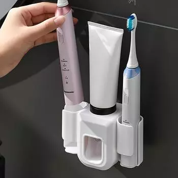 Держатель для электрической зубной щетки Держатель для зубной щетки для пары Ленивый человек Автоматический дозатор зубной пасты Настенный держатель для зубной пасты для ванной комнаты Неперфорированный держатель белый