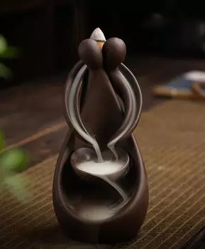 Держатель для ароматических палочек, керамическая курильница ручной работы в форме лотоса, ароматическая курильница с обратным потоком воды, креативные палочки для йоги, медитации 7.9*6.9*17.8cm