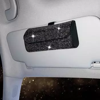 Держатель для автомобильных солнцезащитных очков с кристаллами, держатель для стаканов, автомобильная коробка для солнцезащитных очков, зажим для автомобильных стразов, аксессуары для женщин чёрный