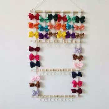 Держатель для банта для волос Изысканный декоративный компактный INS 4-слойный деревянный держатель для хранения повязок на голову для спальни розовый