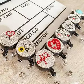 Держатель для бейджа со стразами, легко выдвигающаяся пряжка, брелок, выдвижная катушка для бейджа, именная бирка Style 3