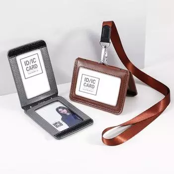 Держатель для бейджа врача из воловьей кожи со шнурком, чехол для рабочей карты, держатель для удостоверения личности, полицейский репортер Black-Vertical
