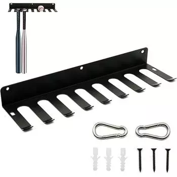 Держатель для бейсбольной биты с 9 зубцами, настенная стойка для бит, прочная стальная вешалка для бейсбольной биты, вмещает 16 чёрный