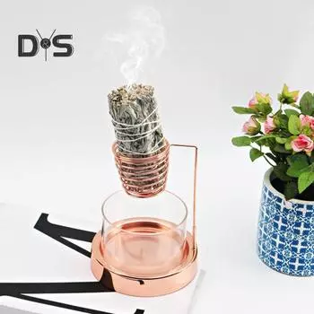Держатель для благовоний Palo Santo, металлическая стеклянная курильница для сжигания благовоний Palo Santo Salvia, легко очищаемая подставка для благовоний с нескользящей основой для медитации розового золота