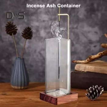 Держатель для благовоний с деревянным подносом Съемная стеклянная курильница без беспорядка Пеплоуловитель Медитация Йога Релаксация Украшение дома Round