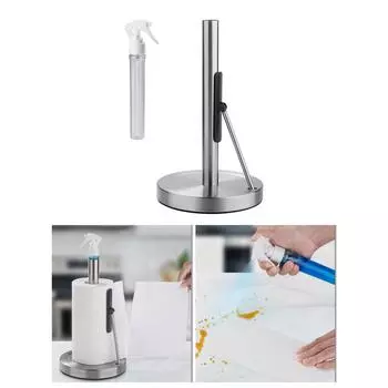 Держатель для бумажных полотенец из нержавеющей стали с бутылкой-спрей, стойка с утяжеленным основанием для рулонов салфеток для кухонной столешницы