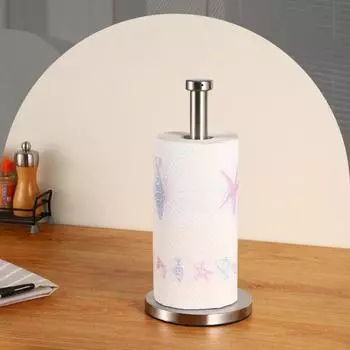 Держатель для бумажных полотенец на кухонной столешнице с утяжеленным противоскользящим основанием, полированная поверхность, нержавеющая стойка-органайзер для бумажных полотенец серебряный