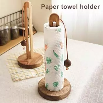 Держатель для бумажных полотенец на кухонной столешнице с противоскользящим утяжеленным деревянным основанием, простая в установке стойка для рулонов бумажных полотенец B