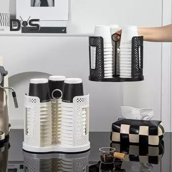 Держатель для бумажных стаканчиков, вращающийся поднос, диспенсер для хранения стаканчиков с 3 отделениями, пластиковый органайзер для кофейных стаканчиков для столешниц, кухонный кофе чёрный