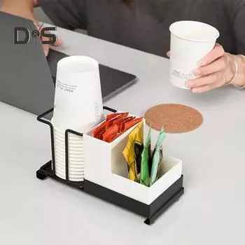 Держатель для бумажных стаканов, металлический диспенсер для одноразовых стаканов, классический органайзер для стаканов с боковыми слотами для кофейной станции, кулера для воды B чёрный