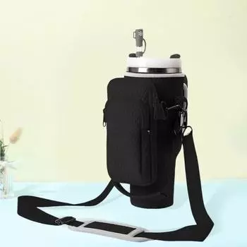 Держатель для бутылки с водой на 40 унций со съемным карманом-мешочком Регулируемый ремень для аксессуаров для чашек Сумка для переноски бутылки с водой с застежкой-молнией для ключей телефона белый