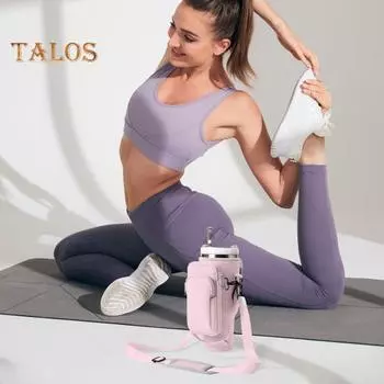 Держатель для бутылки с водой на 40 унций со съемным карманом-мешочком Регулируемый ремень для аксессуаров для чашек Сумка для переноски бутылки с водой с застежкой-молнией для ключей телефона белый