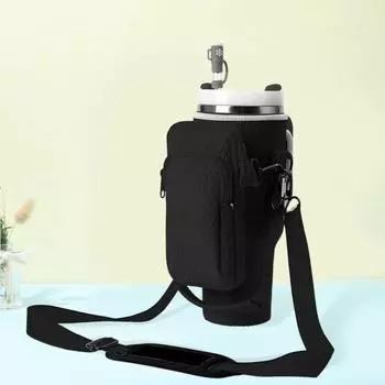 Держатель для бутылки с водой на 40 унций со съемным карманом-мешочком Регулируемый ремень для аксессуаров для чашек Сумка для переноски бутылки с водой с застежкой-молнией для ключей телефона белый
