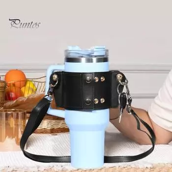 Держатель для бутылки с водой с регулируемым ремешком Прочная строчка Большая несущая способность Тумблер из искусственной кожи через плечо Подмышки Переноска для бутылки с водой розовый