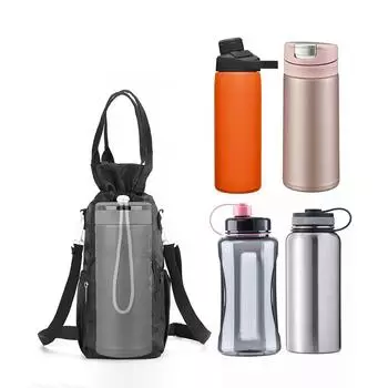 Держатель для бутылки с водой с регулируемым плечевым ремнем, переносная изолированная сумка для бутылки с водой, сумка для переноски бутылки с телефоном розовый