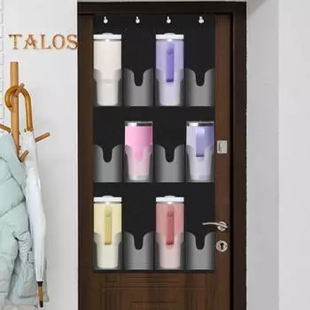 Держатель для бутылок с водой для чашки, 12 карманов, большой вместительный органайзер с 4 крючками, портативная складная подвесная сумка для двери кухонного шкафа кладовой спальни чёрный