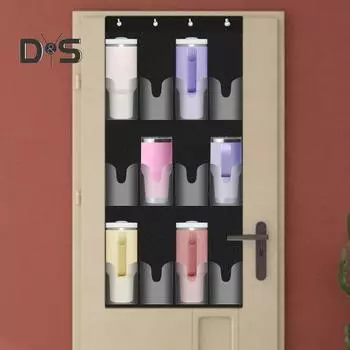 Держатель для бутылок с водой для чашки, 12 карманов, большой вместительный органайзер с 4 крючками, портативная складная подвесная сумка для двери кухонного шкафа кладовой спальни чёрный