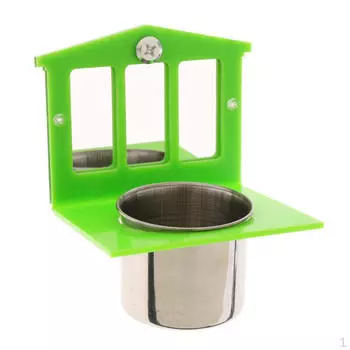 Держатель для чашки для кормления птиц из нержавеющей стали с зеркальной игрушкой-попугаем