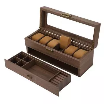 Держатель для часов, винтажная зернистая искусственная кожа, двухслойный, 6 слотов, органайзер для часов