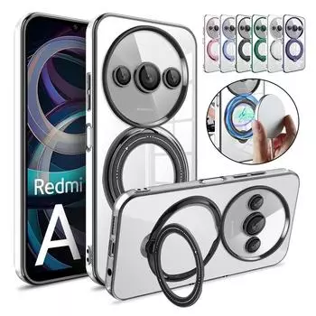 Держатель для чехла Magsafe для Redmi A3 Note 13 Pro Plus 4G 5G Xiaomi Poco X6 Pro X6 13T Прозрачная задняя подставка-кольцо Магнитный кронштейн Чехол for Redmi A3 темно-зеленого