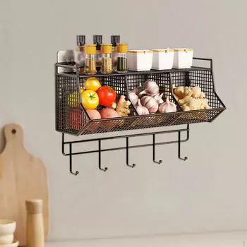 Держатель для чеснока и имбиря, подвесной органайзер для хранения, полка для фруктов, полка для овощей, кухонный лук чёрный