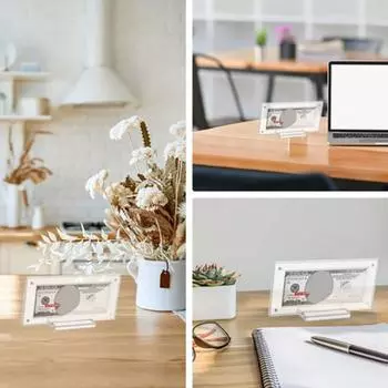 Держатель для денег, двойная акриловая рамка для денег с основанием, прозрачный держатель для дисплея для рабочего стола, гладкие края, без заусенцев, деньги чистый