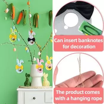 Держатель для денег в виде кролика, деревянный пасхальный держатель для денег, украшение для подвешивания карт, вырезанный кролик, украшение для знака синий