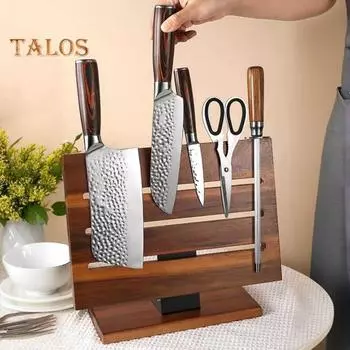 Держатель для деревянного резака для стойки Магнитная подставка для вилок, ножниц, фрез, полка Эффективный органайзер для кухонных инструментов коричневый