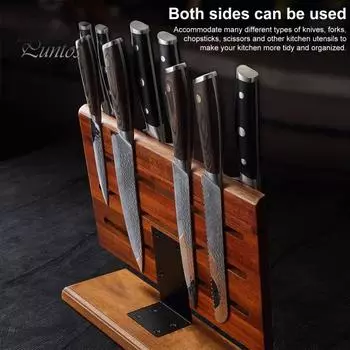 Держатель для деревянного резака для стойки Магнитная подставка для вилок, ножниц, фрез, полка Эффективный органайзер для кухонных инструментов коричневый