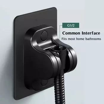 Держатель для душа без дрели Ручной кронштейн для насадки для душа Поддержка Самоклеящиеся винты без перфорации Аксессуар для ванной комнаты чёрный