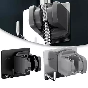 Держатель для душевой лейки из нержавеющей стали, настенный кронштейн для ванной комнаты, регулируемая подставка для душа с крючком чёрный