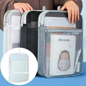 Держатель для файлов, сетчатая сумка для документов большой емкости, прозрачная дизайнерская сумка для хранения файлов для домашнего офиса, школы A чёрный