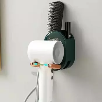 Держатель для фена для ванной комнаты Бесплатная перфорация Держатель для инструментов по уходу за волосами Клейкое настенное крепление Инструменты для парикмахерских зелёный