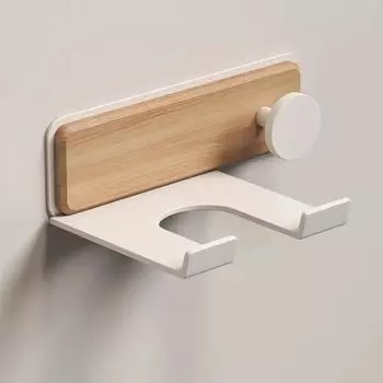 Держатель для фена для ванной комнаты Настенный стеллаж для хранения фена из дерева без перфорации Натуральный стиль Вешалка для фена Полка для ванной комнаты beech-A