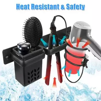 Держатель для фена для ванной комнаты, настенный держатель для хранения инструментов для ухода за волосами, ящик для хранения, держатель для выпрямителя волос