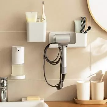 Держатель для фена для волос, многоцелевой, без перфоратора, белый, удобный, для ванной комнаты, настенная стойка для фена, принадлежности для ванной комнаты белый