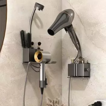 Держатель для фена Настенная сушилка Подставка для выпрямителя Органайзер Ящик для хранения Держатель для унитаза Полки для ванной Вешалка для воздуховода