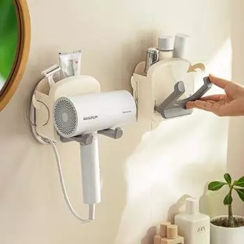 Держатель для фена, настенный выпрямитель для волос, держатели для фена, органайзер для ванной, стеллаж для хранения, полка, аксессуары для ванной комнаты белый