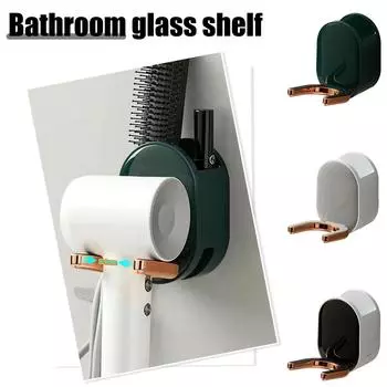 Держатель для фена с контейнером для хранения и крючком для шнура, самоклеящаяся подставка для фена, настенное крепление, вешалка для инструментов для волос для ванной комнаты One Size чёрный