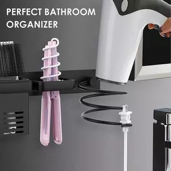 Держатель для фена Стойка для хранения щипцов для завивки Термостойкое настенное крепление для ванной комнаты Держатель для фена Стойка для органайзера для инструментов для волос в ванной комнате