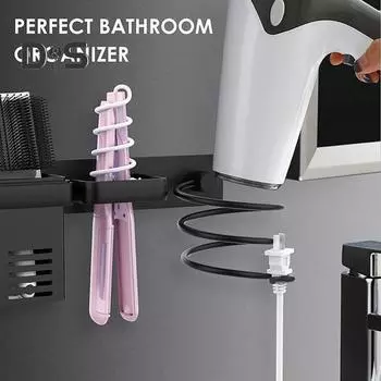 Держатель для фена Стойка для хранения щипцов для завивки Термостойкое настенное крепление для ванной комнаты Держатель для фена Стойка для органайзера для инструментов для волос в ванной комнате A