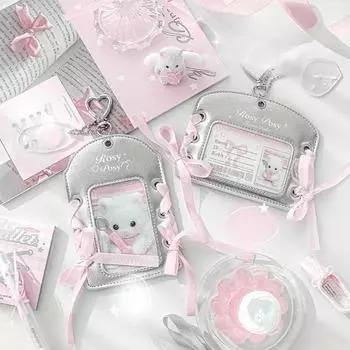 Держатель для фотокарты с кольцом для ключей серебристого цвета из искусственной кожи для студенческого удостоверения личности, портативный брелок для ключей, защитный чехол для фотокарты