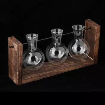 Держатель для гидропонных растений с 3 вазами для луковиц, настенная деревянная рамка, станция для размножения