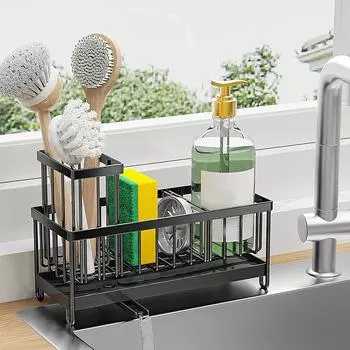 Держатель для губки для кухонной мойки, ящик для мойки с высокой полкой для щеток, стойка для хранения из нержавеющей стали 304 с защитой от ржавчины, кухонная мойка Org